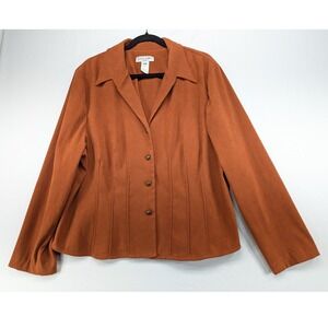 Lady Dorby Rust Orange Pintuck Button Front Faux Suede Jacket Plus Size 20W